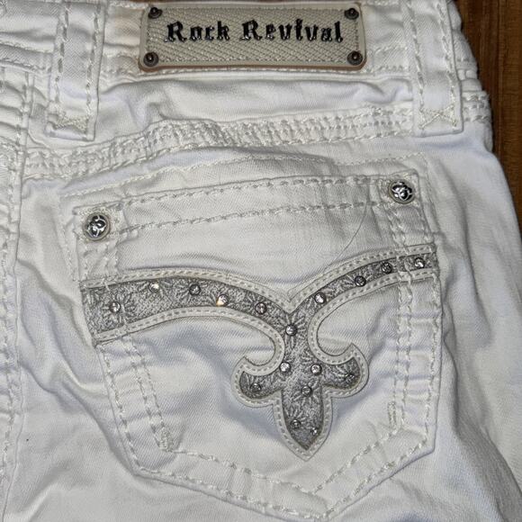 Rock Revival Women’s Katie Rhinestone White Size 29 Stretch Capri Jeans -FLAW- - Picture 6 of 9